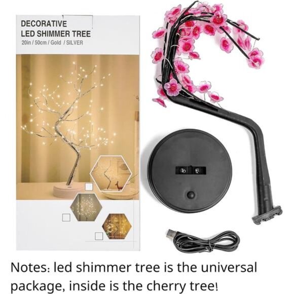 Cherry Blossom Tree Lamp, 18inch 36 Led Bonsai Tree Lights, Battery/USB - Picture 6 of 7